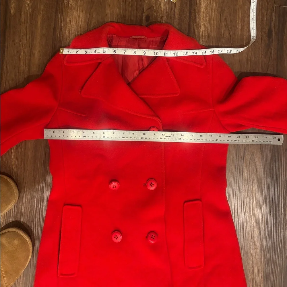 Vintage 60s Red Women's Double-Breasted wool Peacoat Jacket - Picture 11 of 17